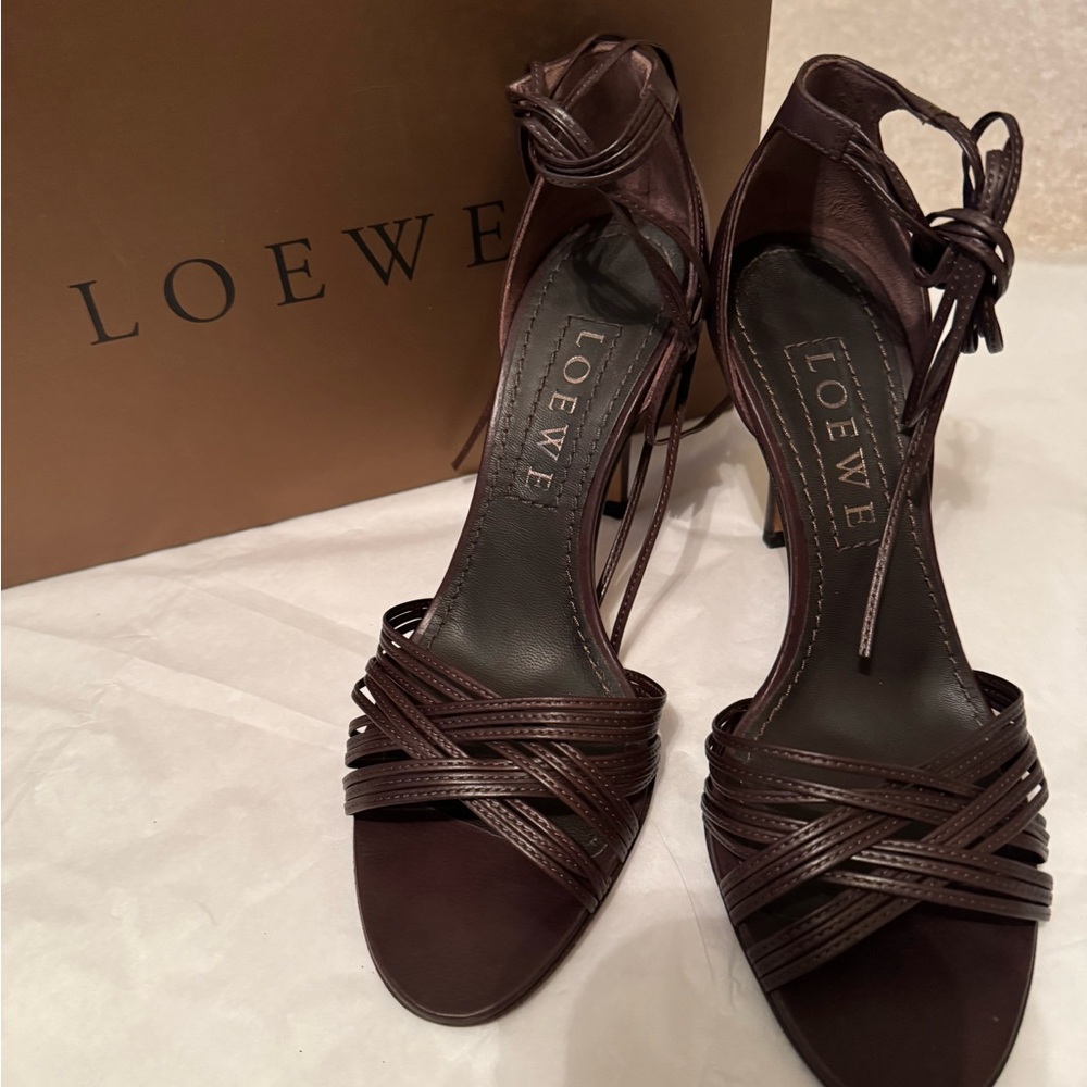 Loewe Dark Brown Strappy Heels Size: 36